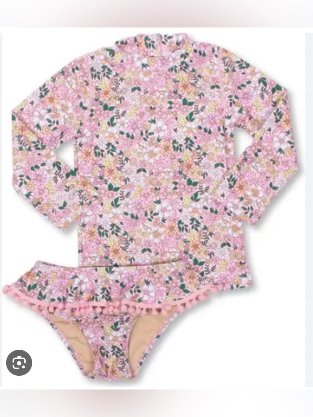 Shade Critters Pom Trim Long Sleeve Two-Piece Rashguard Swimsuit Size 5T